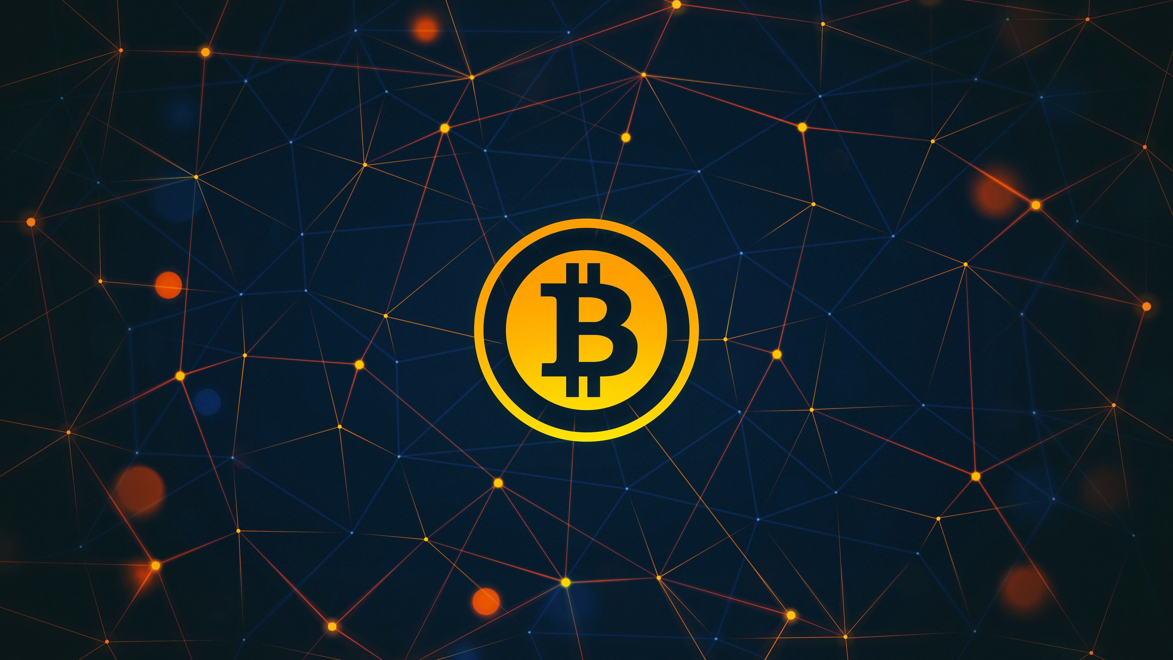bitcoin sur fond noir avec les liens entre les noeuds