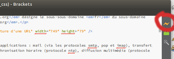 Activer l'aperçu en direct de Brackets en cliquant sur l'éclair.
